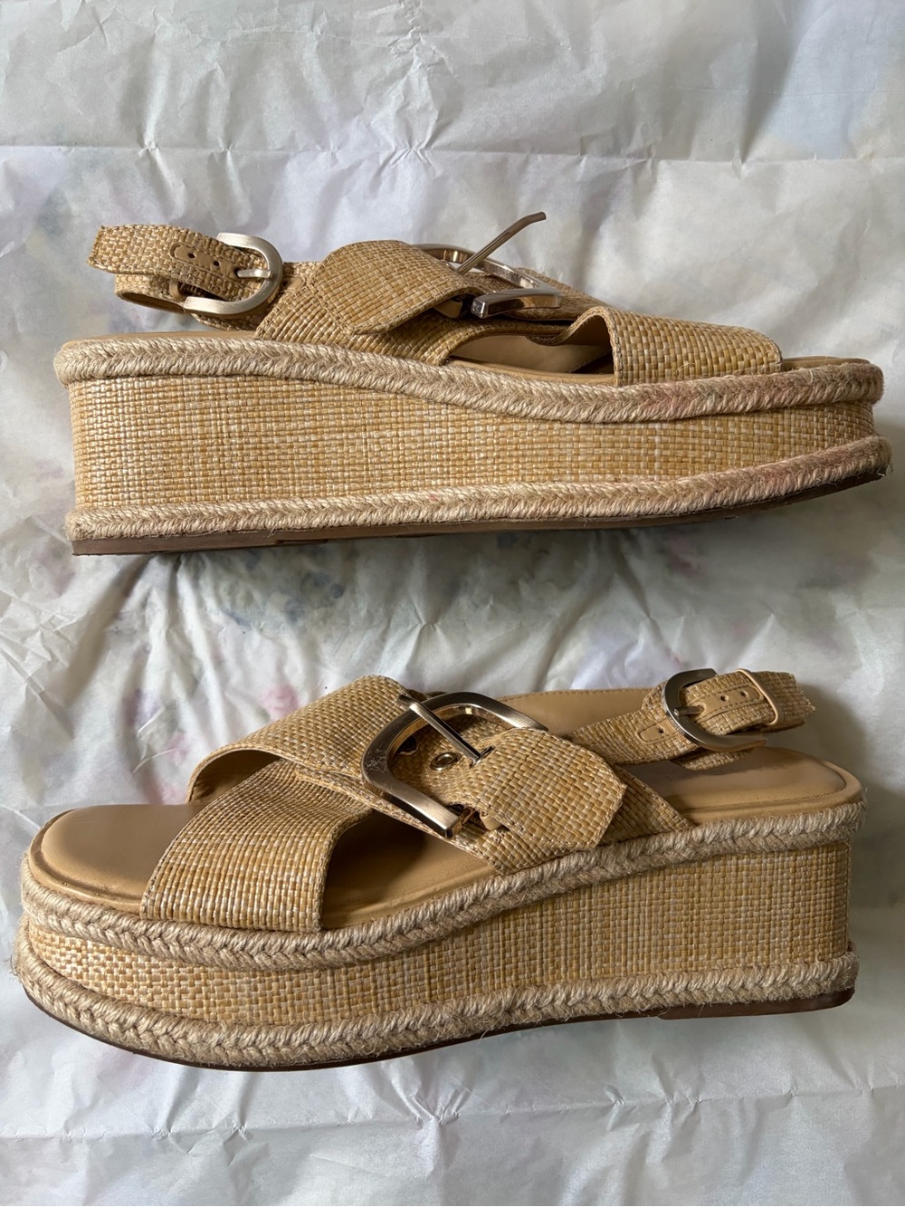 Marc Fisher Woven Natural Tan Platform Sandals